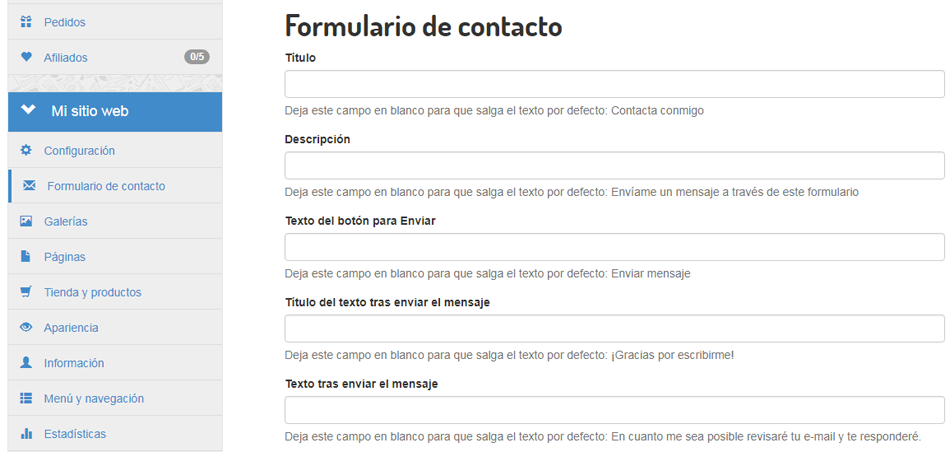 Textos personalizados en Formulario de Contacto