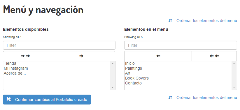Menús personalizados en Drawfolio