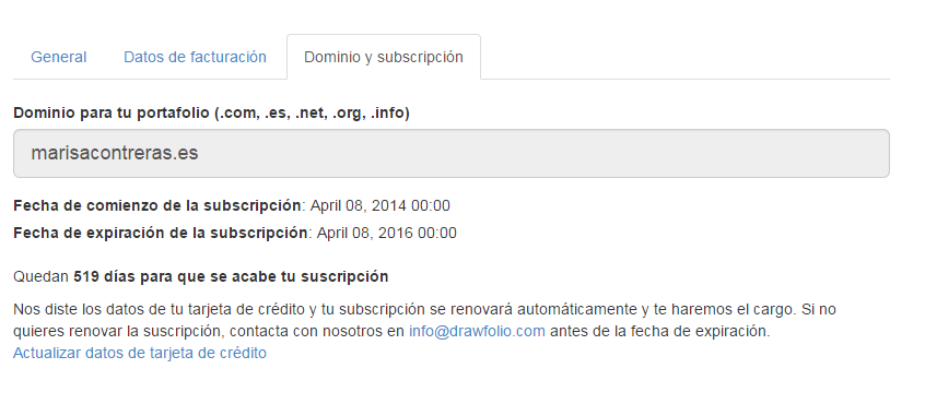 Datos de suscripcion