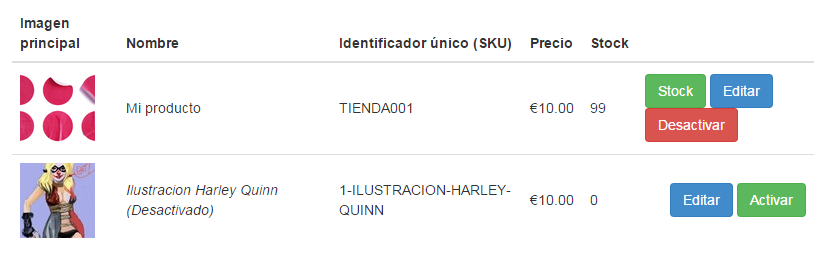 Desactivar productos de la tienda