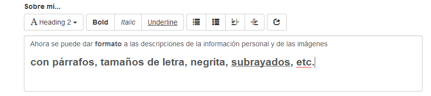 Formato en las descripciones